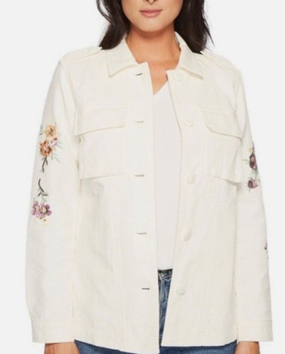 Levi’s Floral Embroidered Canvas Shirt Jacket Ivory Small Utility Shacket